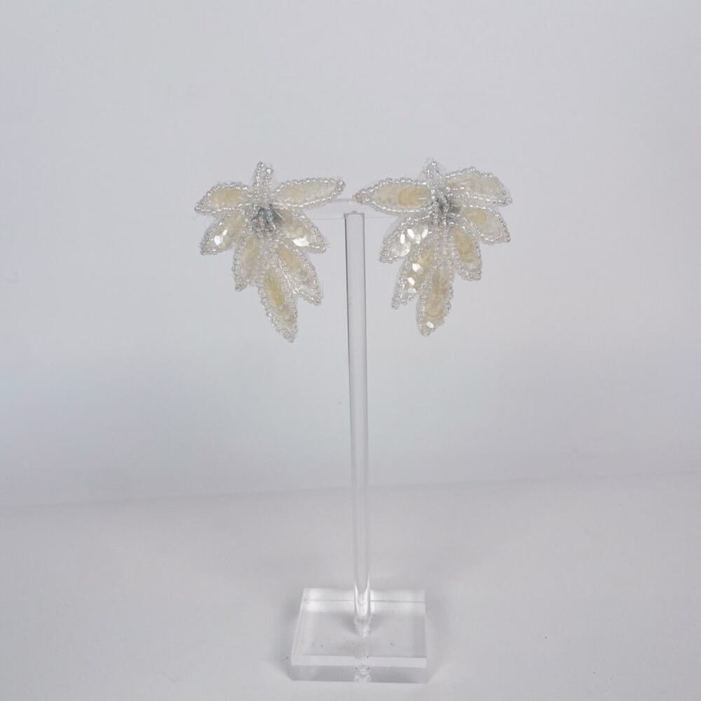 Sequin and bead leaf earrings